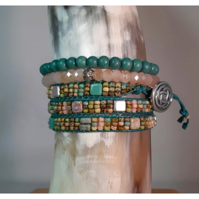 geweven set in teal groen / zacht roze geweven set in teal groen / zacht roze